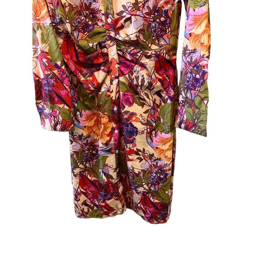 NWOT SHEIN Floral Button Up Long Midi Long Sleeve Dress M Pink/Green - Picture 6 of 12